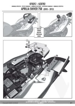 Givi 6702FZ Monorack Sidearms For Aprilia Shiver 750 (2010-current) -Motorcycle Gear Shop 6702FZ fi 3