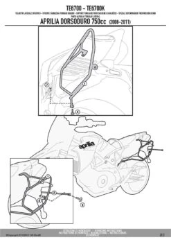 Givi TE6700 Easylock Saddlebag Supports For Aprila Dorsoduro 750 (2008-2016) -Motorcycle Gear Shop TE6700 fi 3
